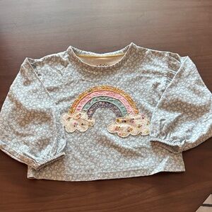 Mini Boden Blue Floral Long Sleeve with Rainbow